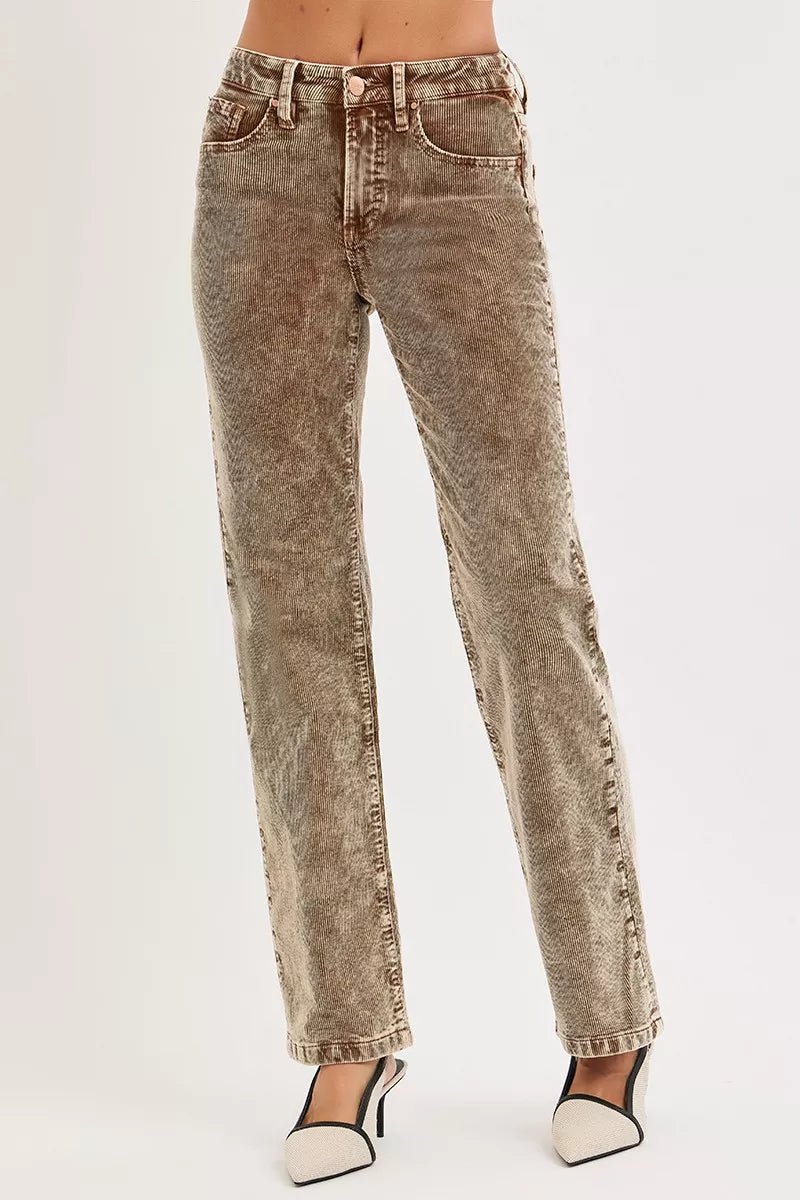 RISEN Tummy Control Mid Rise Straight Leg Corduroy Pants - PBNJ FASHIONS