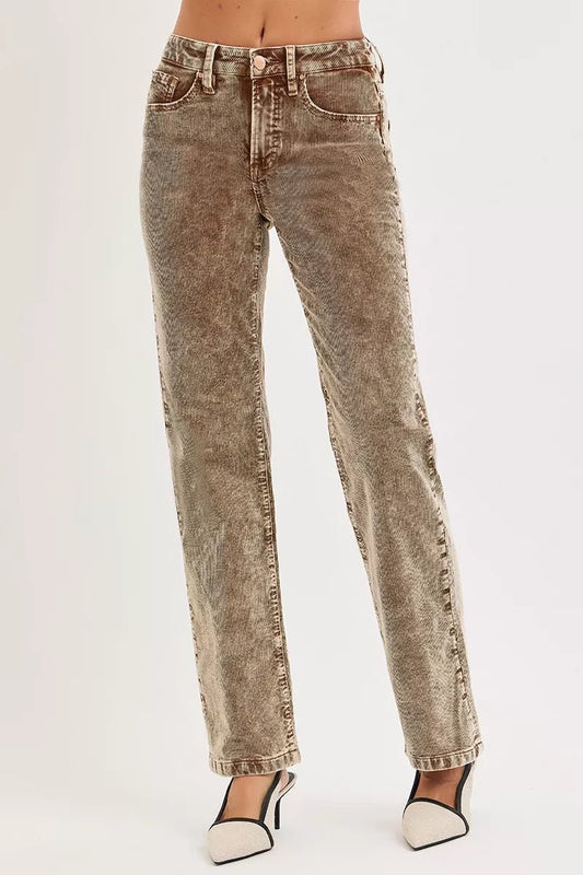 RISEN Tummy Control Mid Rise Straight Leg Corduroy Pants - PBNJ FASHIONS