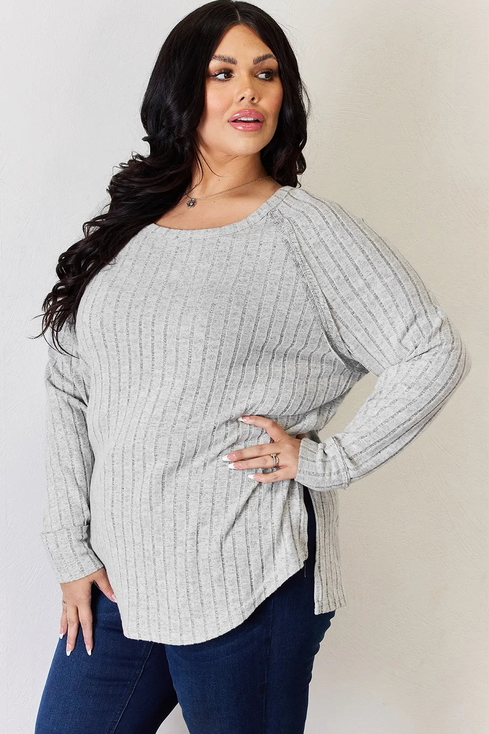 Basic Bae Full Size Ribbed Round Neck Slit T-Shirt - PBNJ FASHIONS