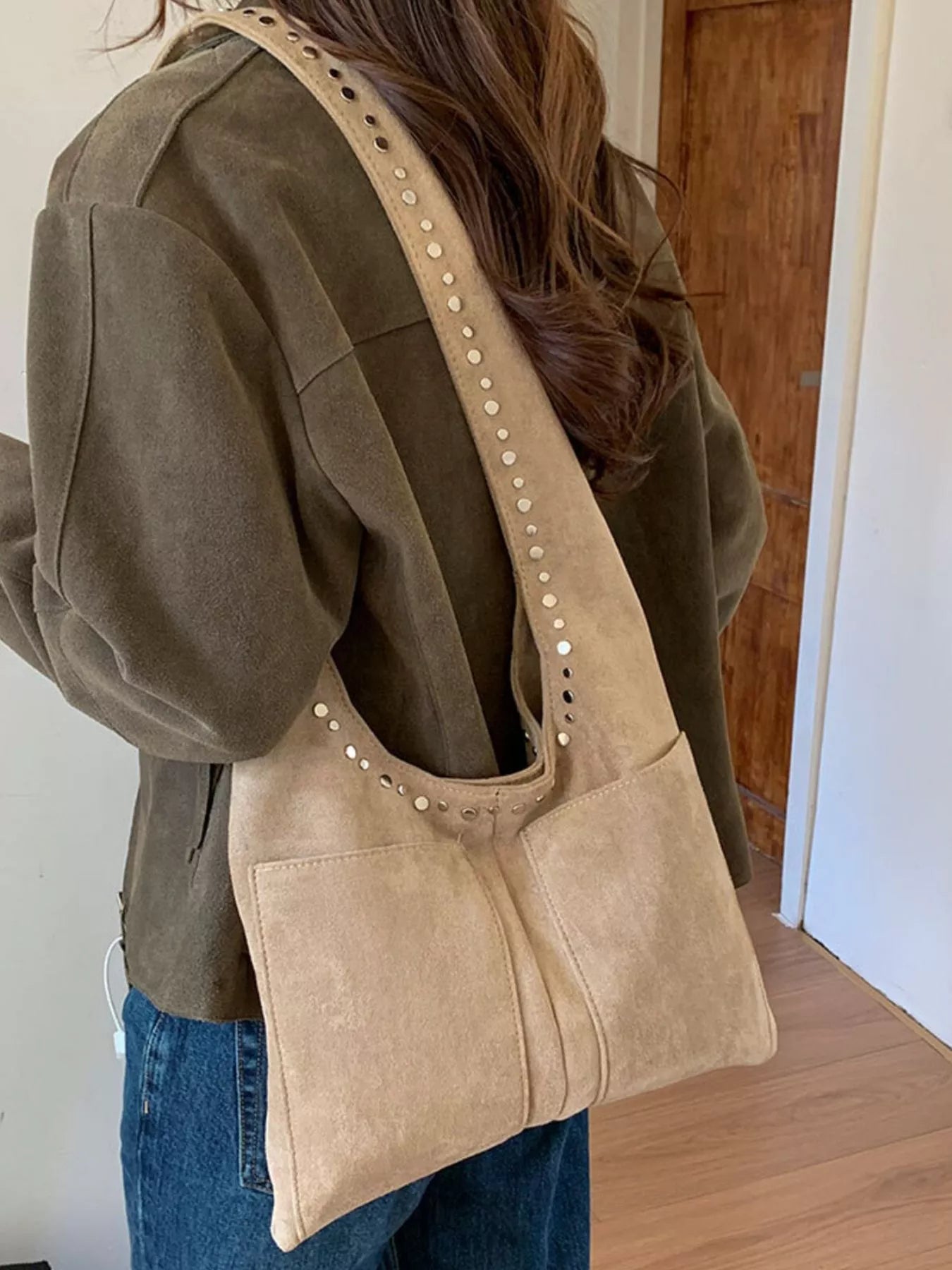 Studded Suede Shoulder Bag - PBNJ FASHIONS