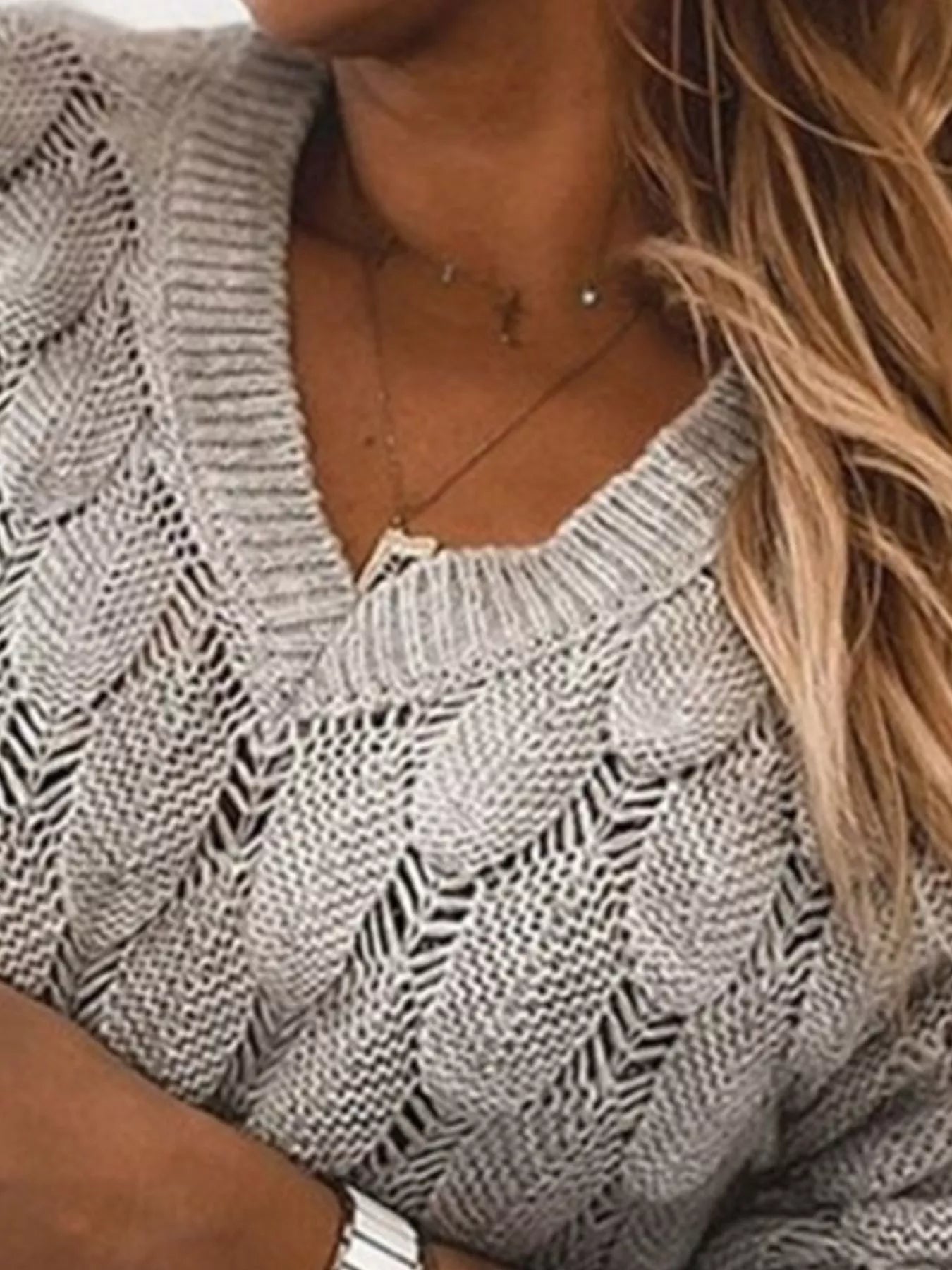 V - Neck Knitted Sweater - PBNJ FASHIONS