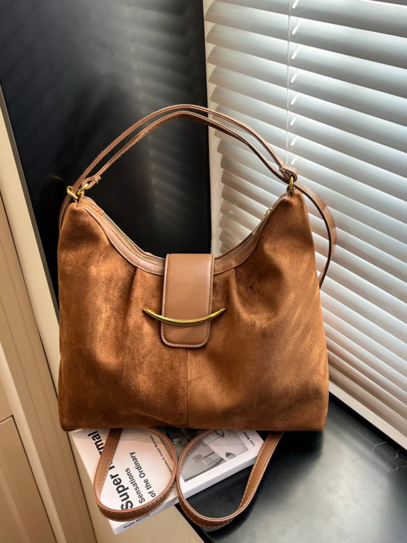 Convertible Suede Backpack Bag with Metal Accent - PBNJ FASHIONS