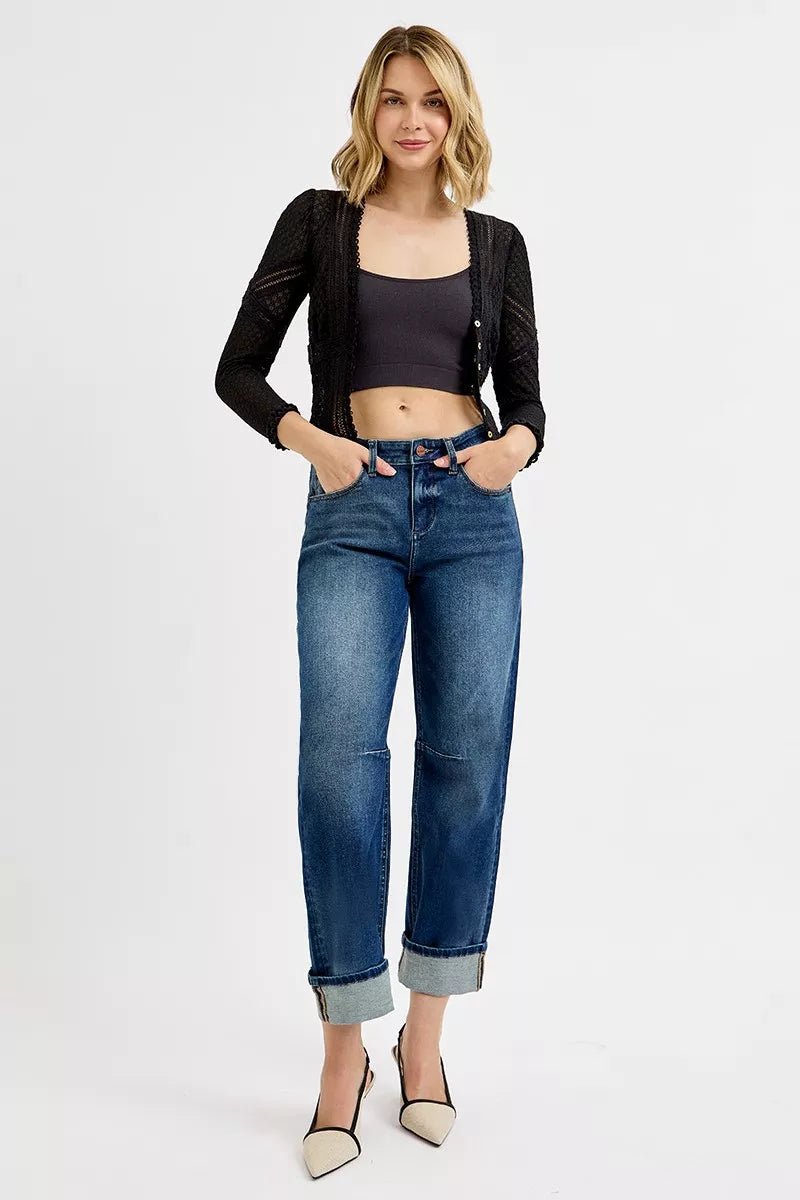 RISEN Slouchy Crop Barrel Cuffed Jeans - PBNJ FASHIONS