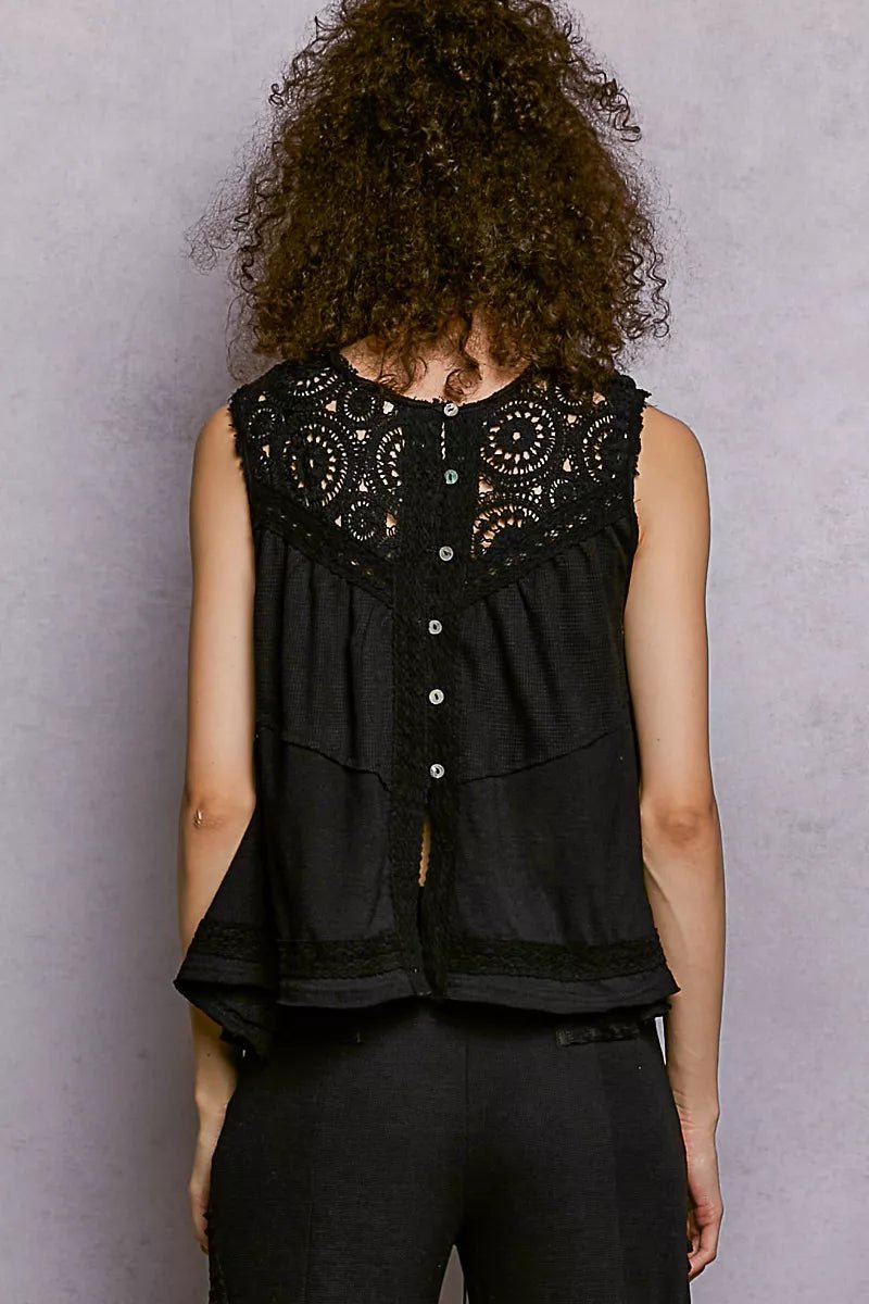 POL Round Neck Sleeveless Top with Crochet Contrast - PBNJ FASHIONS