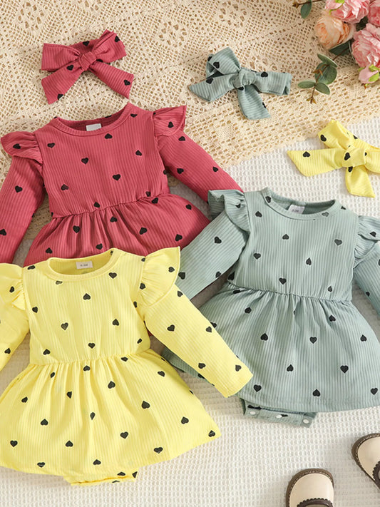 Children's Heart Print Dress & Headband Set - PBNJ FASHIONS
