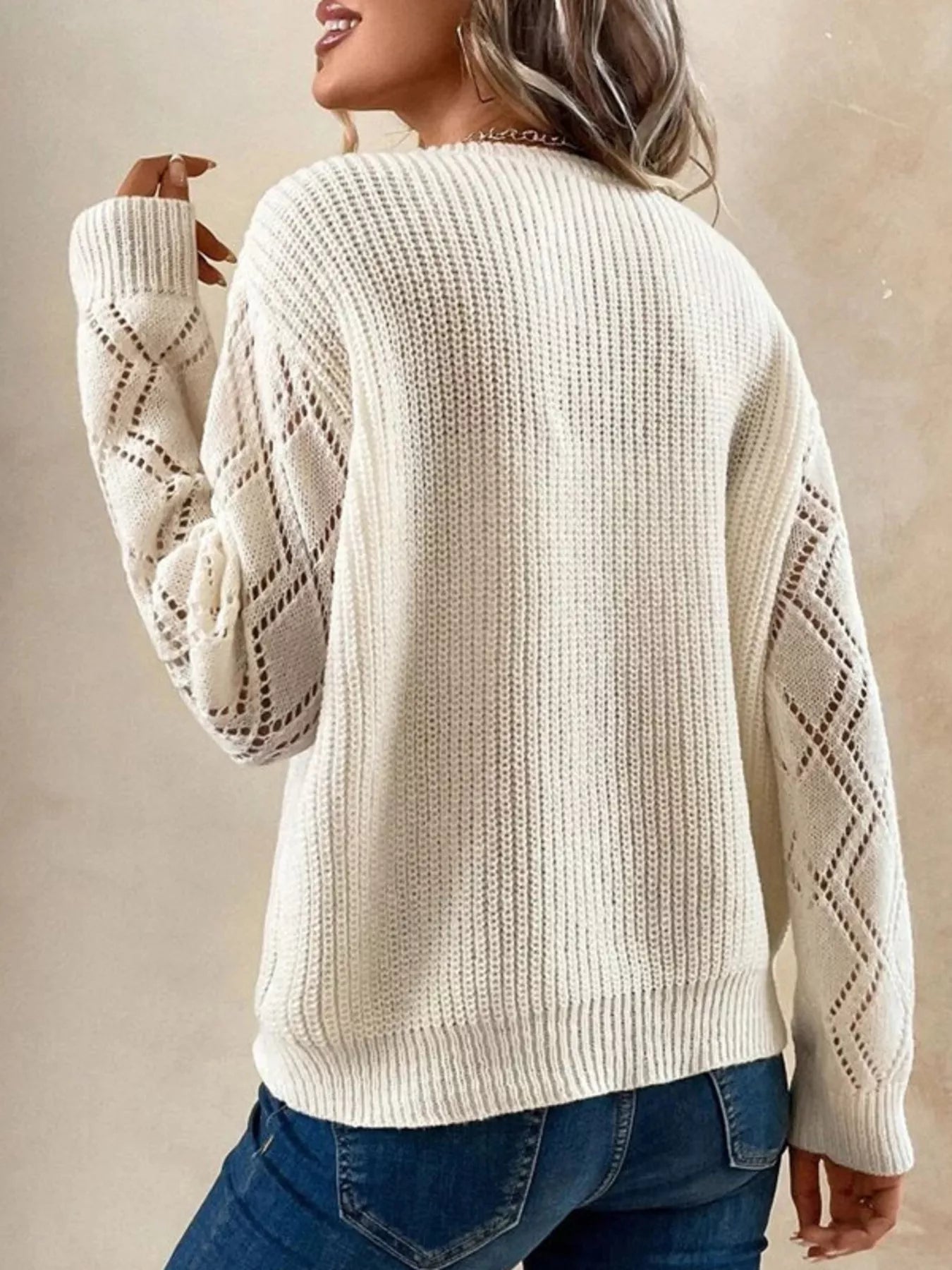 V - Neck Openwork Sweater - PBNJ FASHIONS