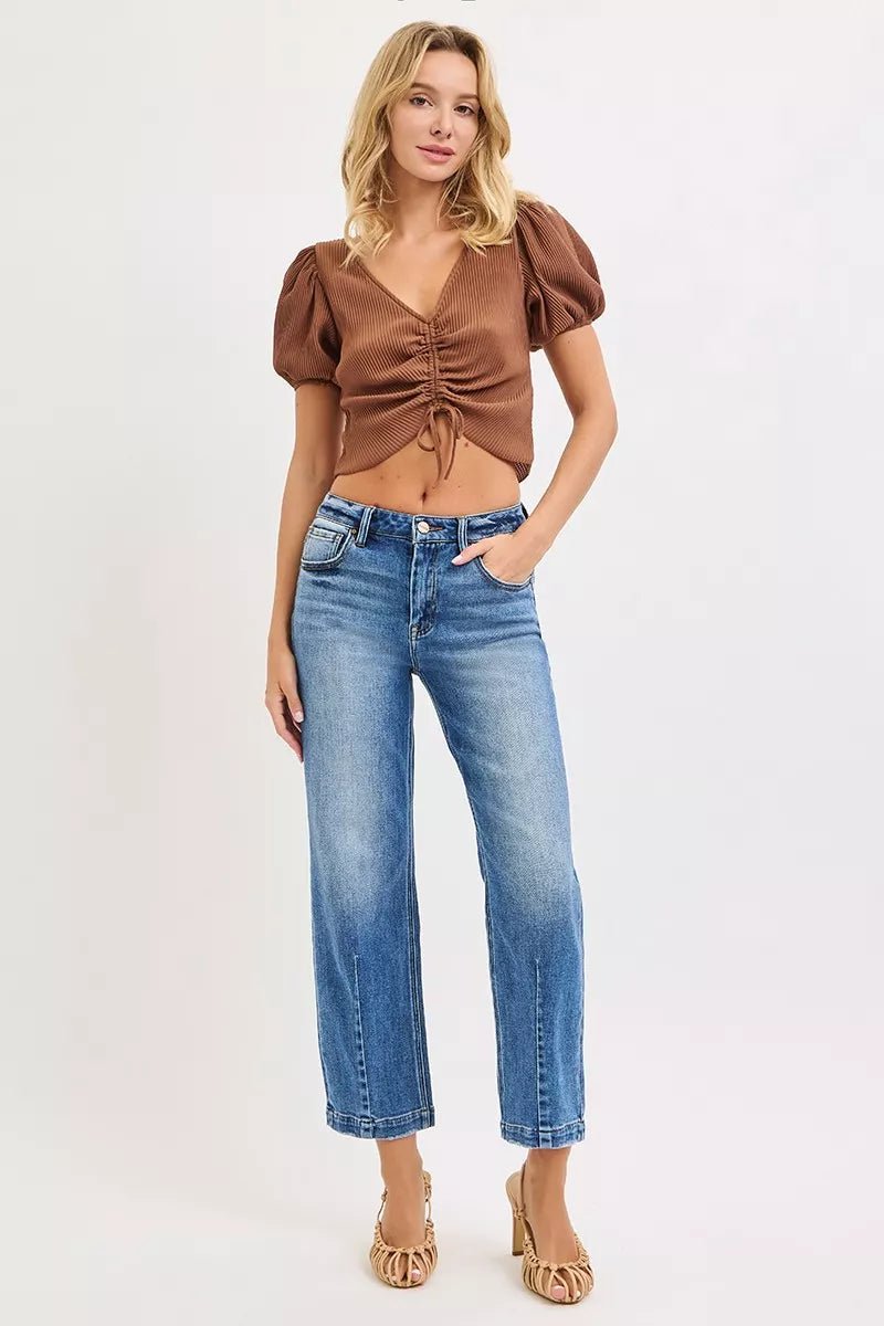 RISEN High Rise Crop Boyfriend Tapered Jeans - PBNJ FASHIONS