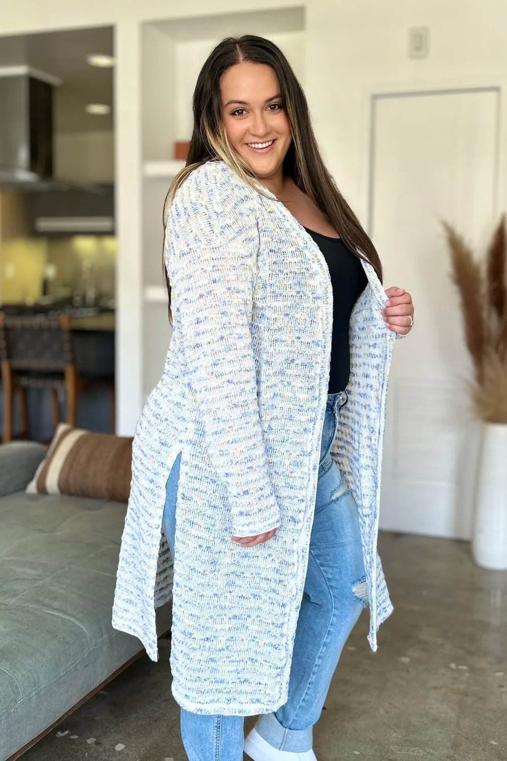 Double Take Full Size Open Front Longline Cardigan - PBNJ FASHIONS