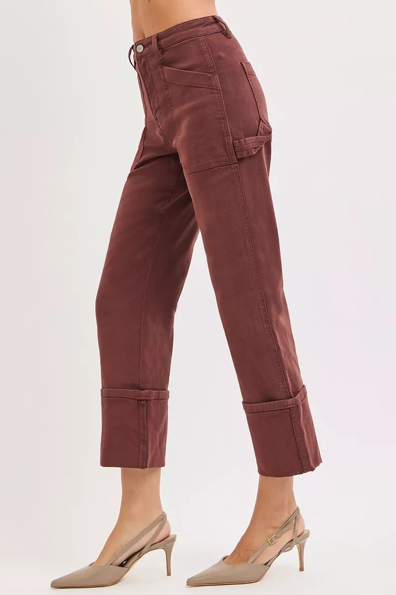 RISEN Full Size High Rise Wide Straight Cuffed Patch Jeans Plus Size - PBNJ FASHIONS