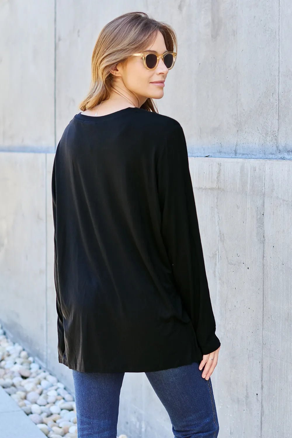 Basic Bae Full Size V - Neck Long Sleeve Top - PBNJ FASHIONS