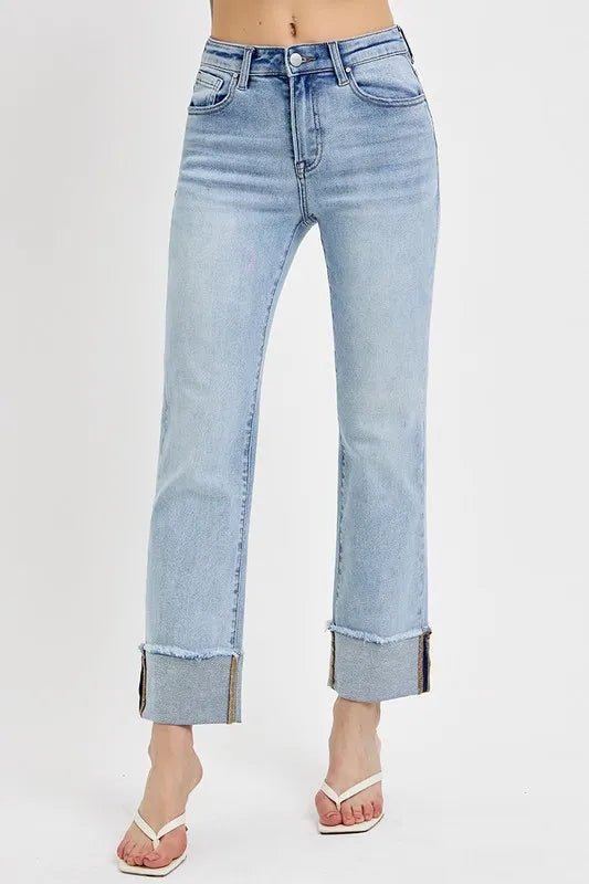 RISEN High Rise Straight Cuffed Relaxed Jeans - PBNJ FASHIONS