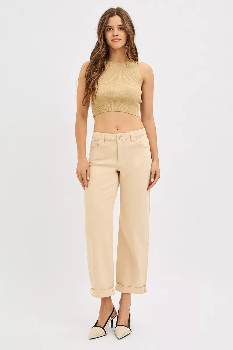 RISEN Tummy Control Mid Rise Ankle Barrel Relaxed Baggy - PBNJ FASHIONS