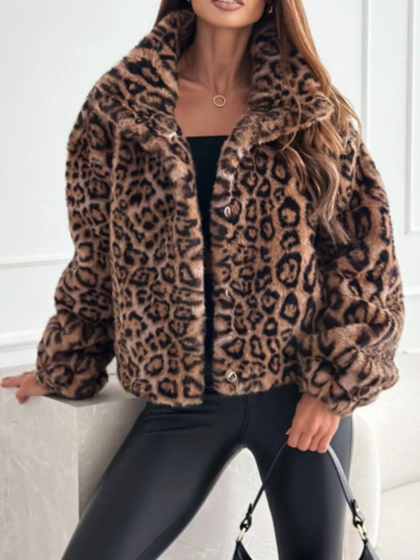 Leopard Faux Fur Cropped Jacket - PBNJ FASHIONS