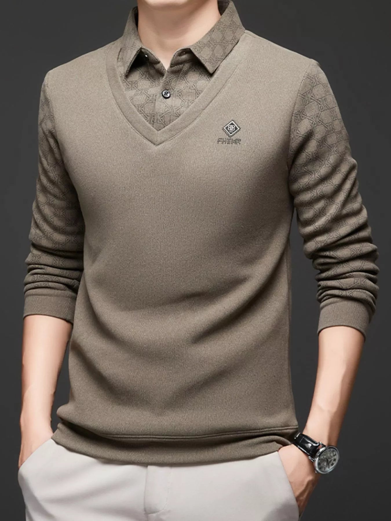 Men's Plus Size Collared Neck Long Sleeve Polo - PBNJ FASHIONS