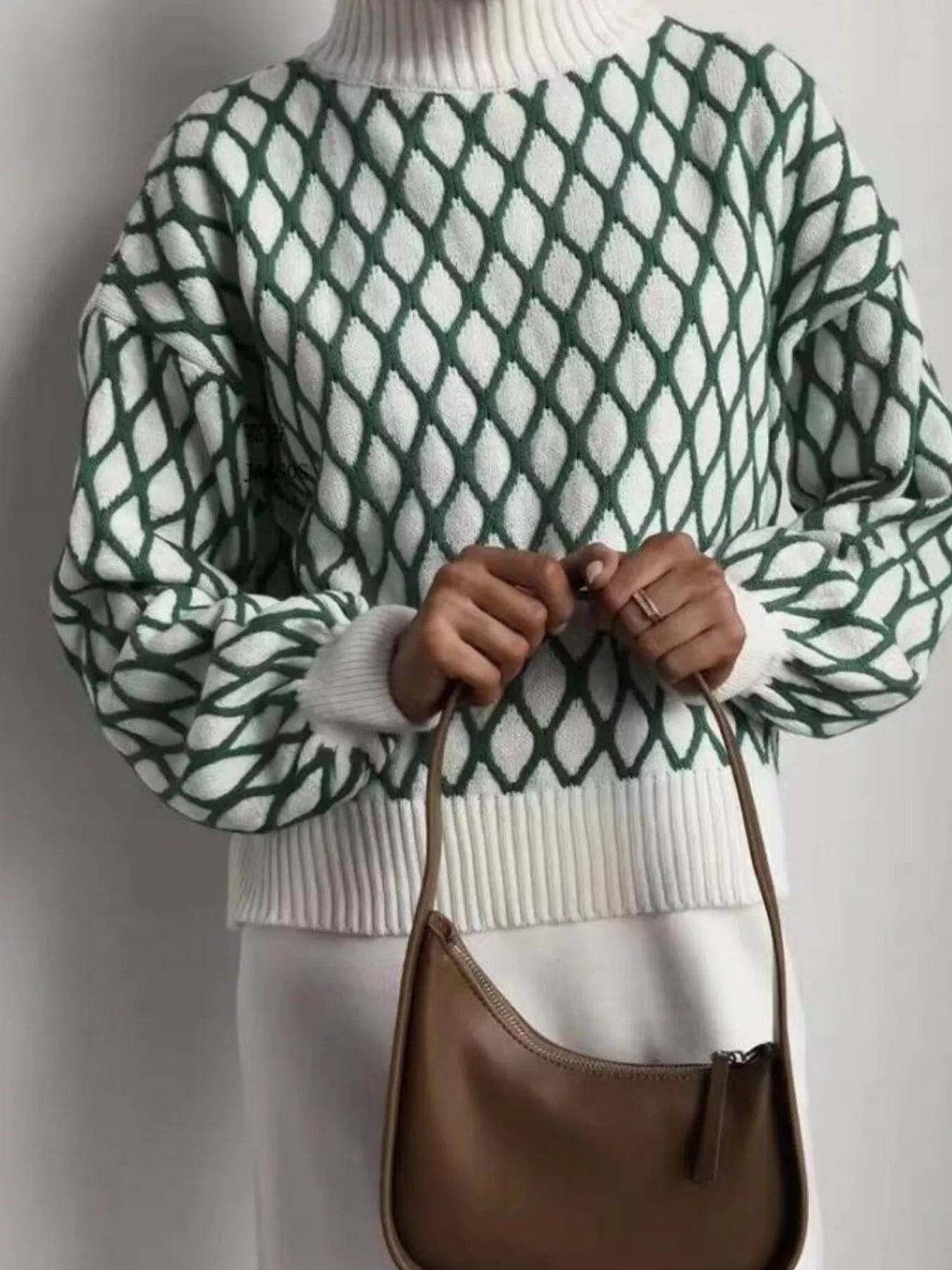 Geometric Pattern Turtleneck Sweater - PBNJ FASHIONS