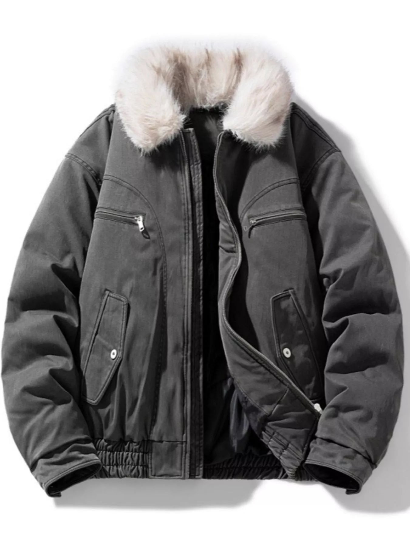Men's Full Size Fur Collar Zip Up Bomber Jacket Plus Size - PBNJ FASHIONS