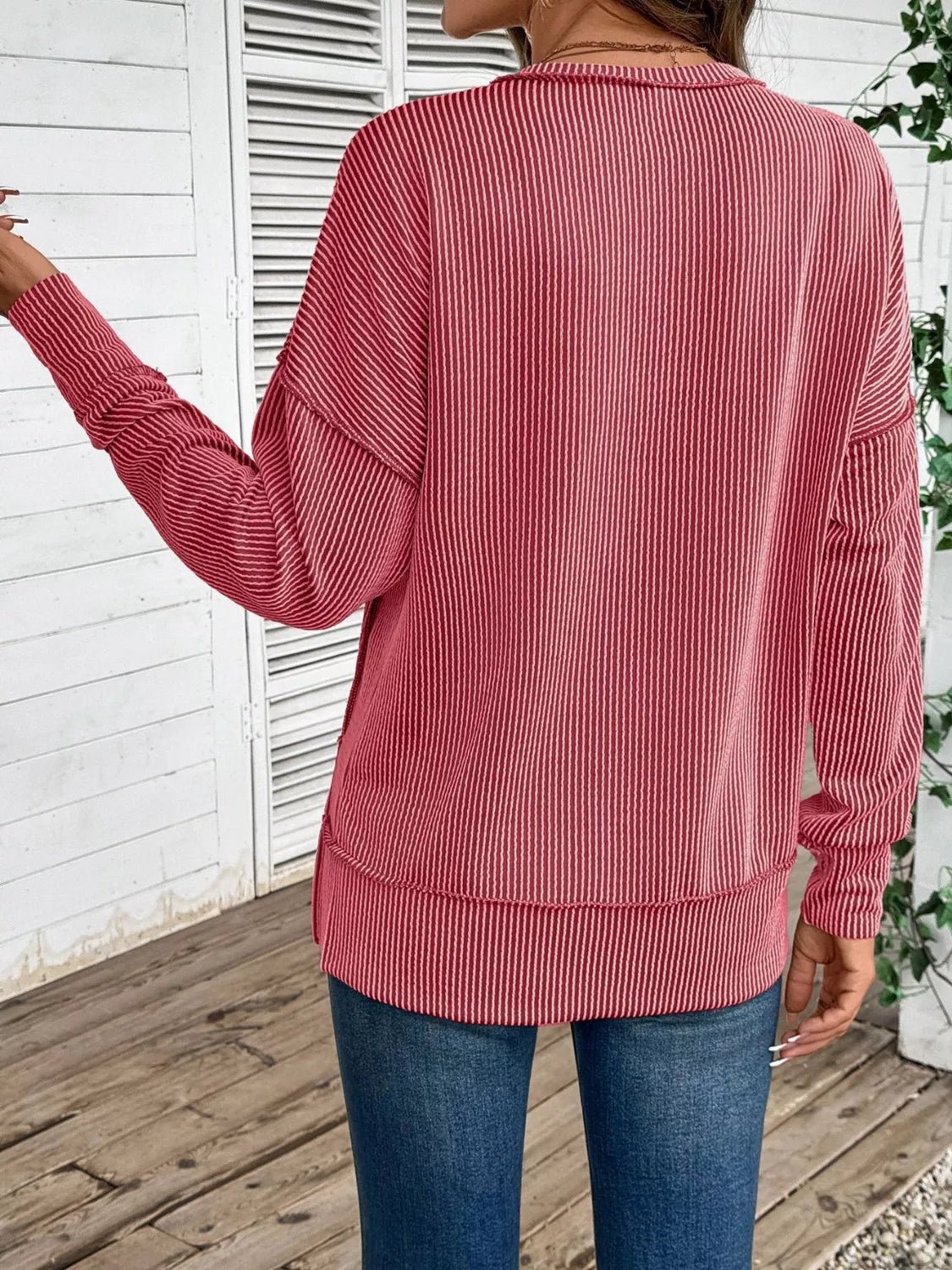 Side Slit Round Neck Sweatshirt - PBNJ FASHIONS