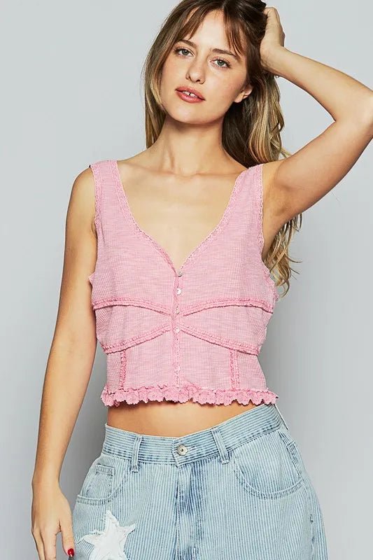 POL Lace Detail V - Neck Cropped Tank - PBNJ FASHIONS