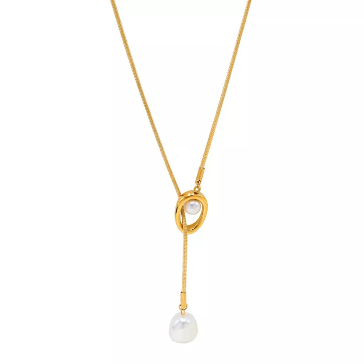 Gold-Plated Pearl Necklace, Stainless Steel Chain, Silver-Plated, 24.4" Length - PBNJ FASHIONS