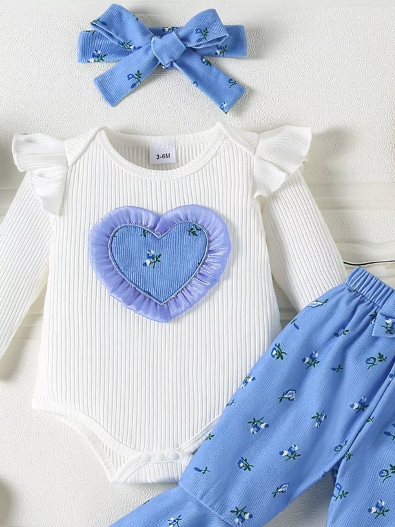 Children's Ruffled Bodysuit and Floral Pants Outfit Set with Headband - PBNJ FASHIONS
