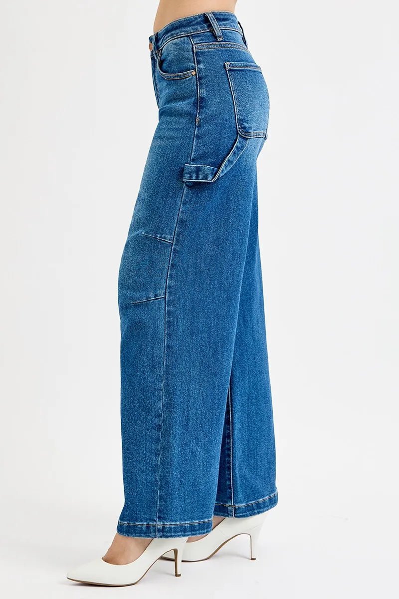 RISEN Full Size High Rise Wide Leg Patch Detailed Jeans Plus Size - PBNJ FASHIONS