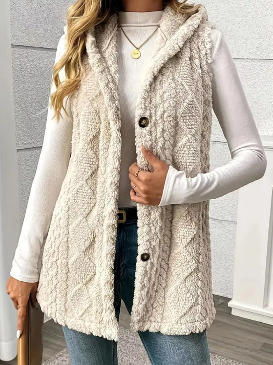 Hooded Button - Up Sherpa Vest Coat - PBNJ FASHIONS