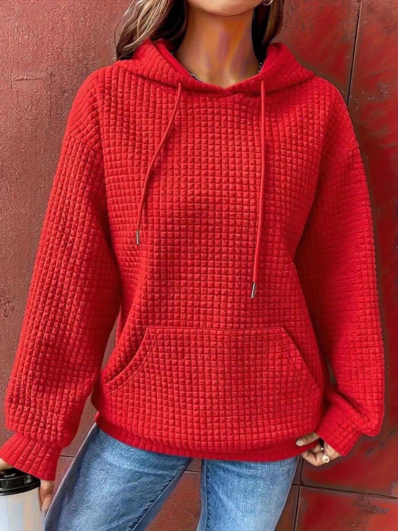 Textured Knit Drawstring Hoodie - PBNJ FASHIONS