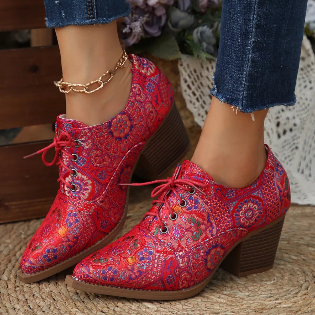 Point Toe Block Heels Ankle Boots - PBNJ FASHIONS
