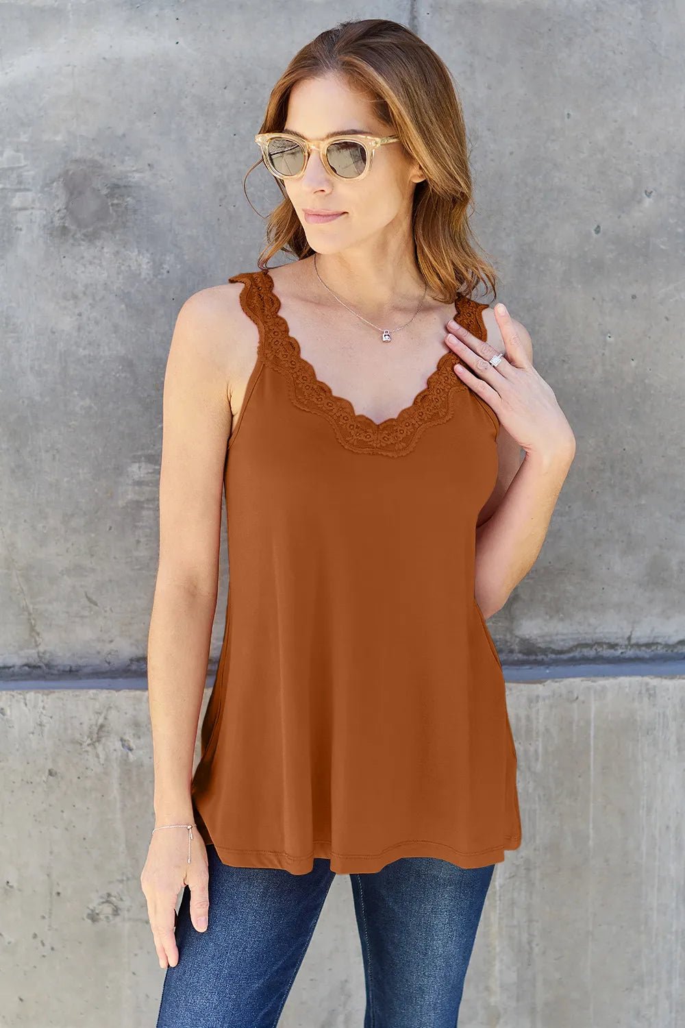 Basic Bae Full Size Lace Detail V - Neck Cutout Cami - PBNJ FASHIONS