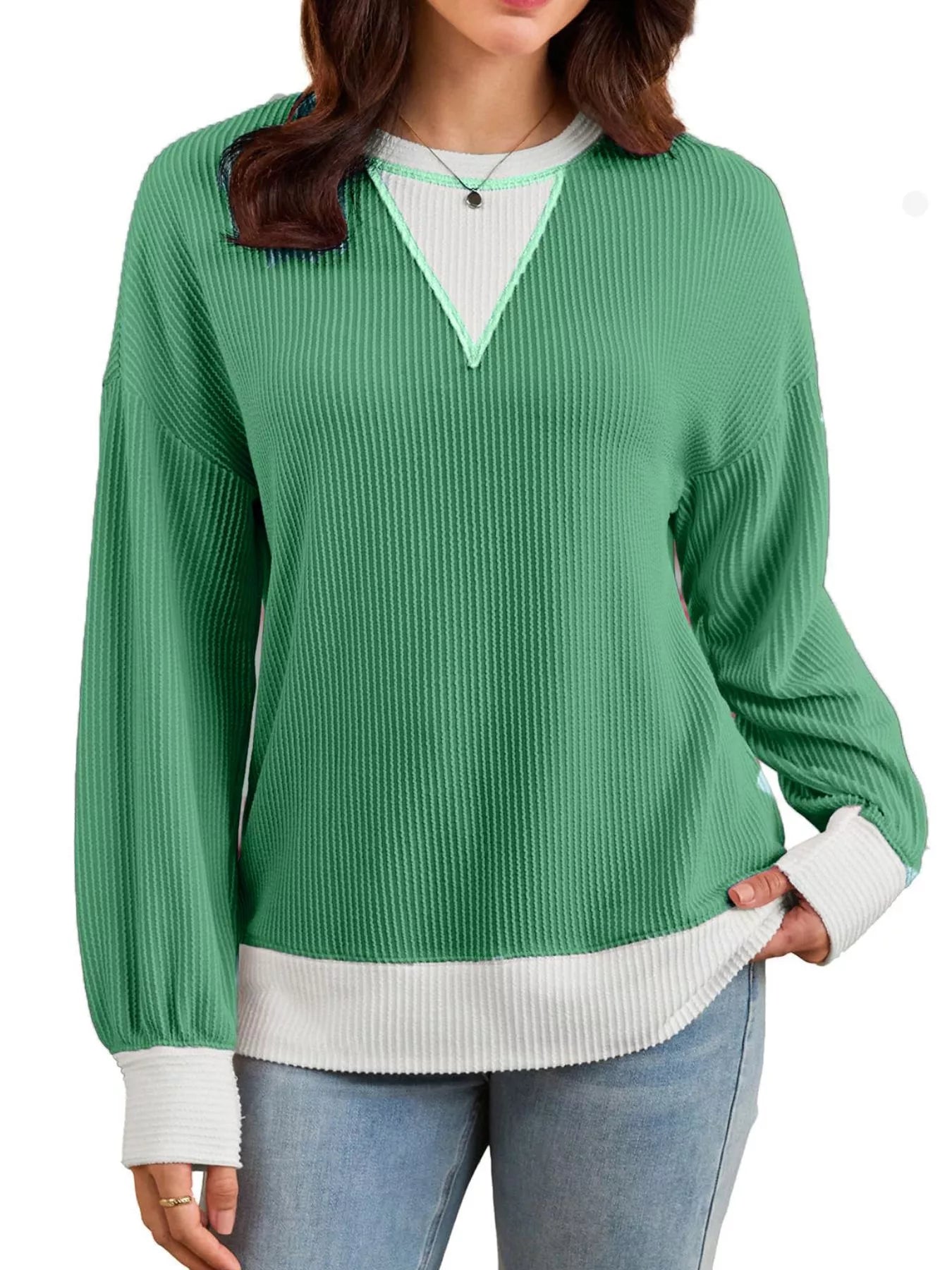 Contrast Dropped Shoulder Sweatshirt - PBNJ FASHIONS