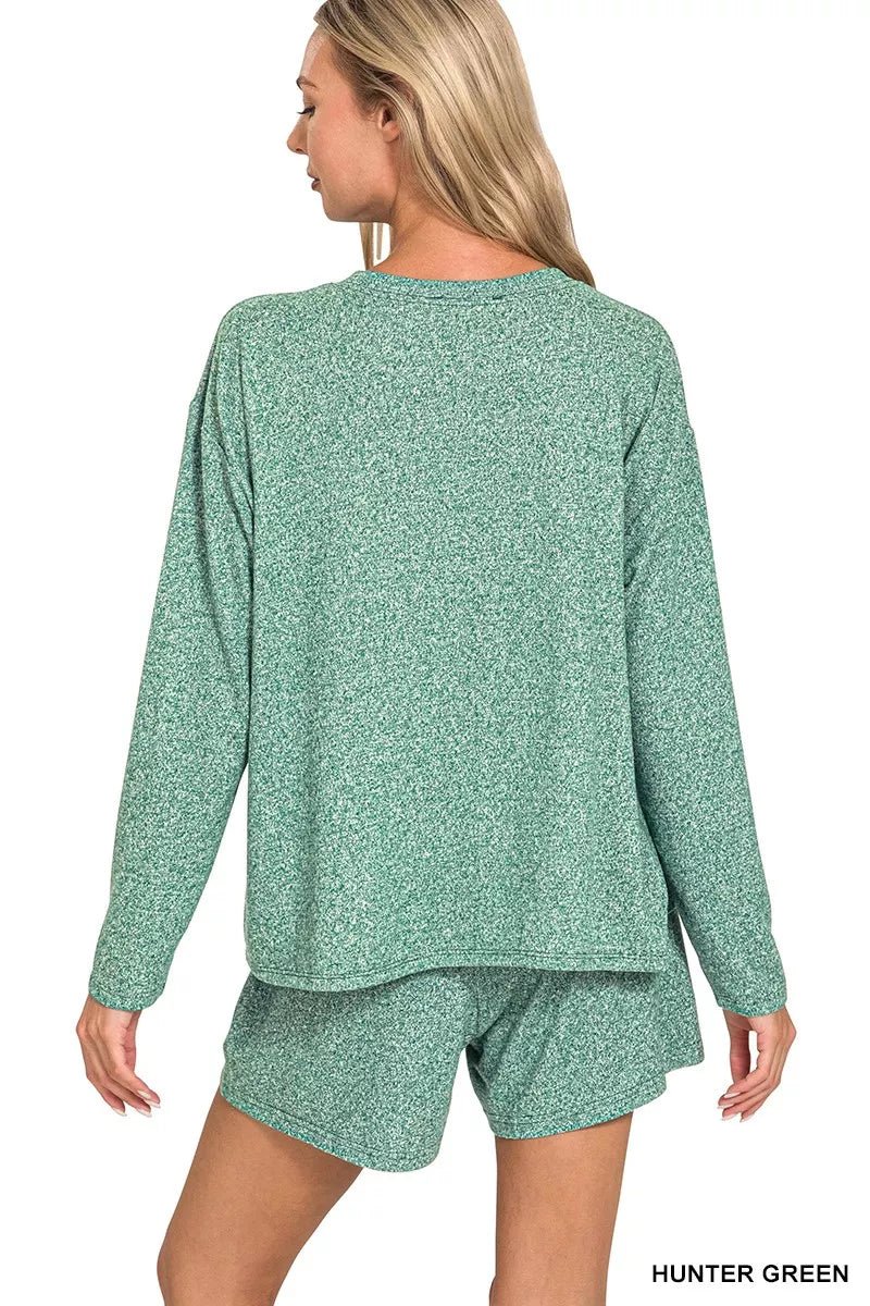 Zenana Soft Melange Long Sleeve Tee and Shorts Set - PBNJ FASHIONS