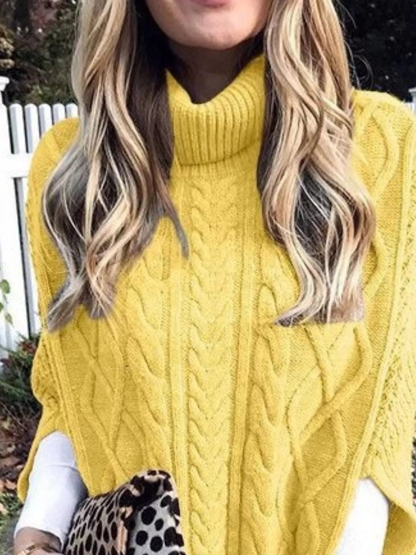 Chunky Cable Knit Turtleneck Poncho Cover Up - PBNJ FASHIONS