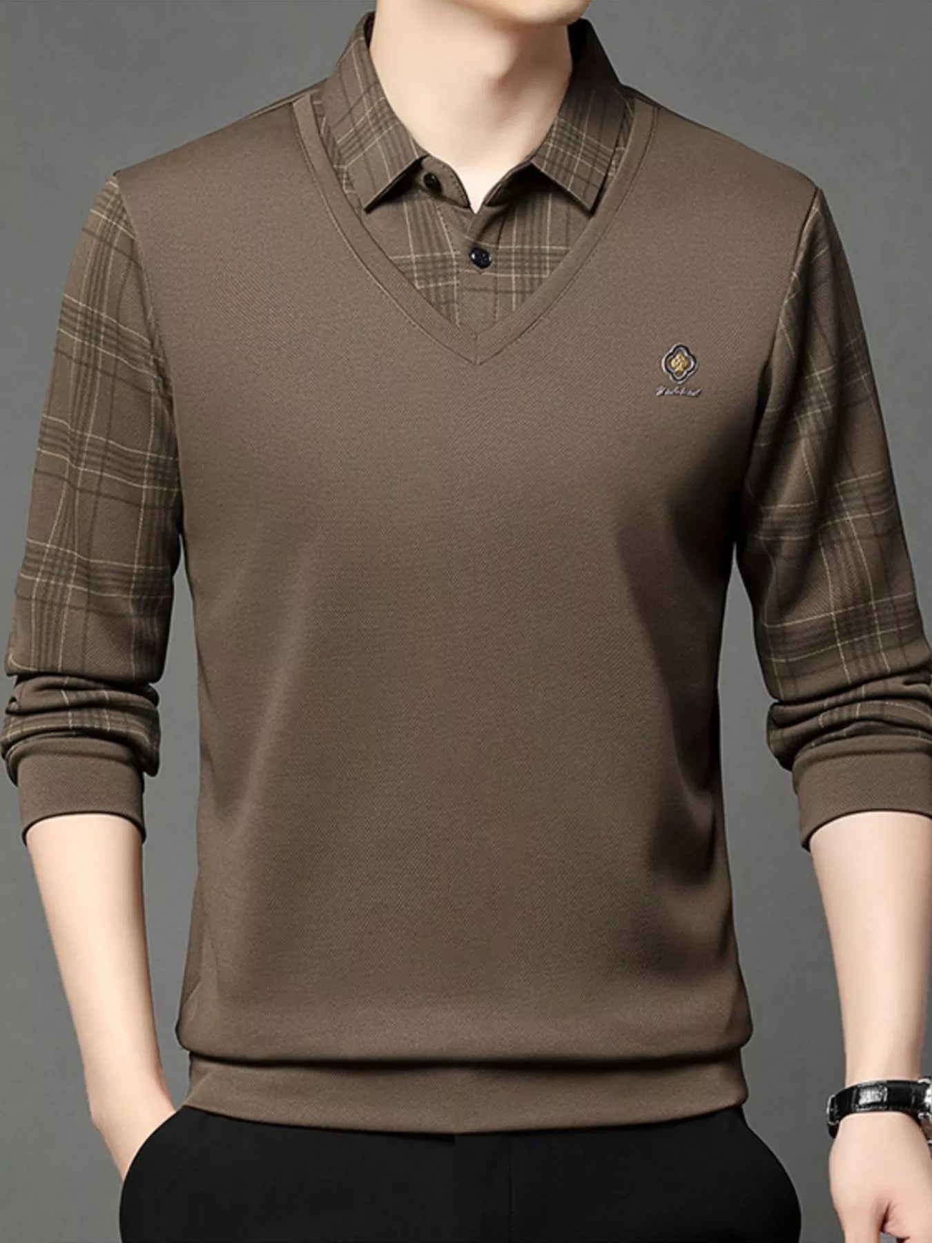 Men's Plus Size Layered - Look Long Sleeve Polo - PBNJ FASHIONS