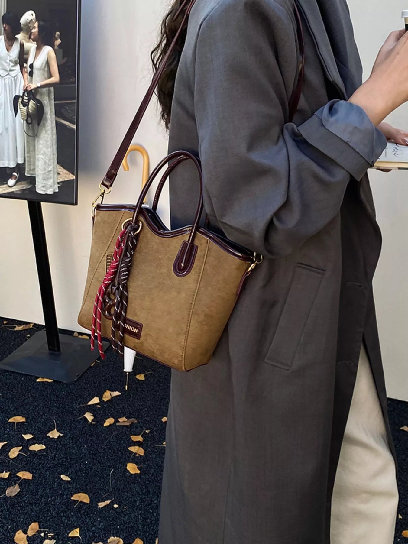 Suede Leather Strap Tote Bag - PBNJ FASHIONS