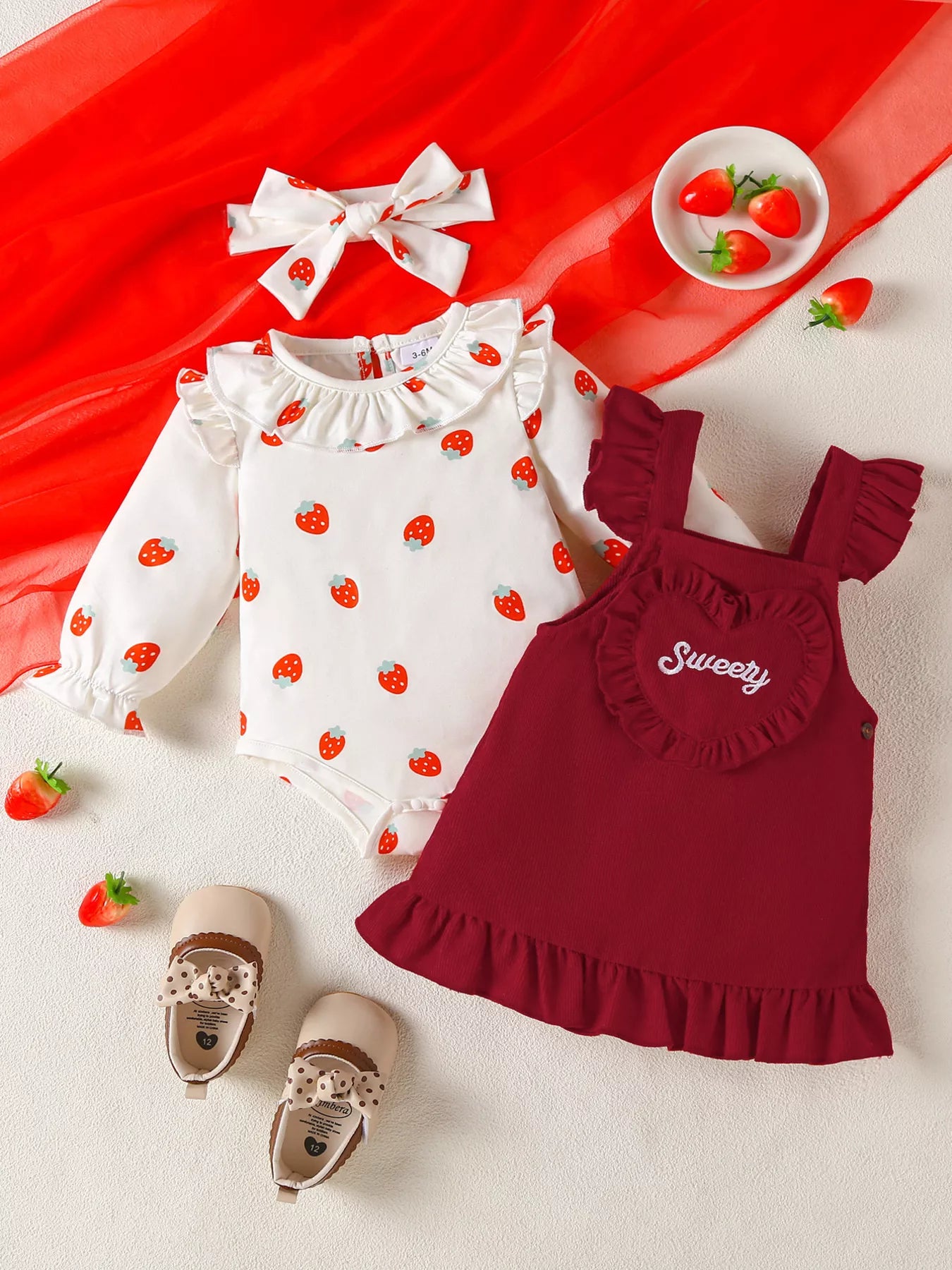 Children's Ruffled Bodysuit and Heart Decor Dress Set with Headband - PBNJ FASHIONS