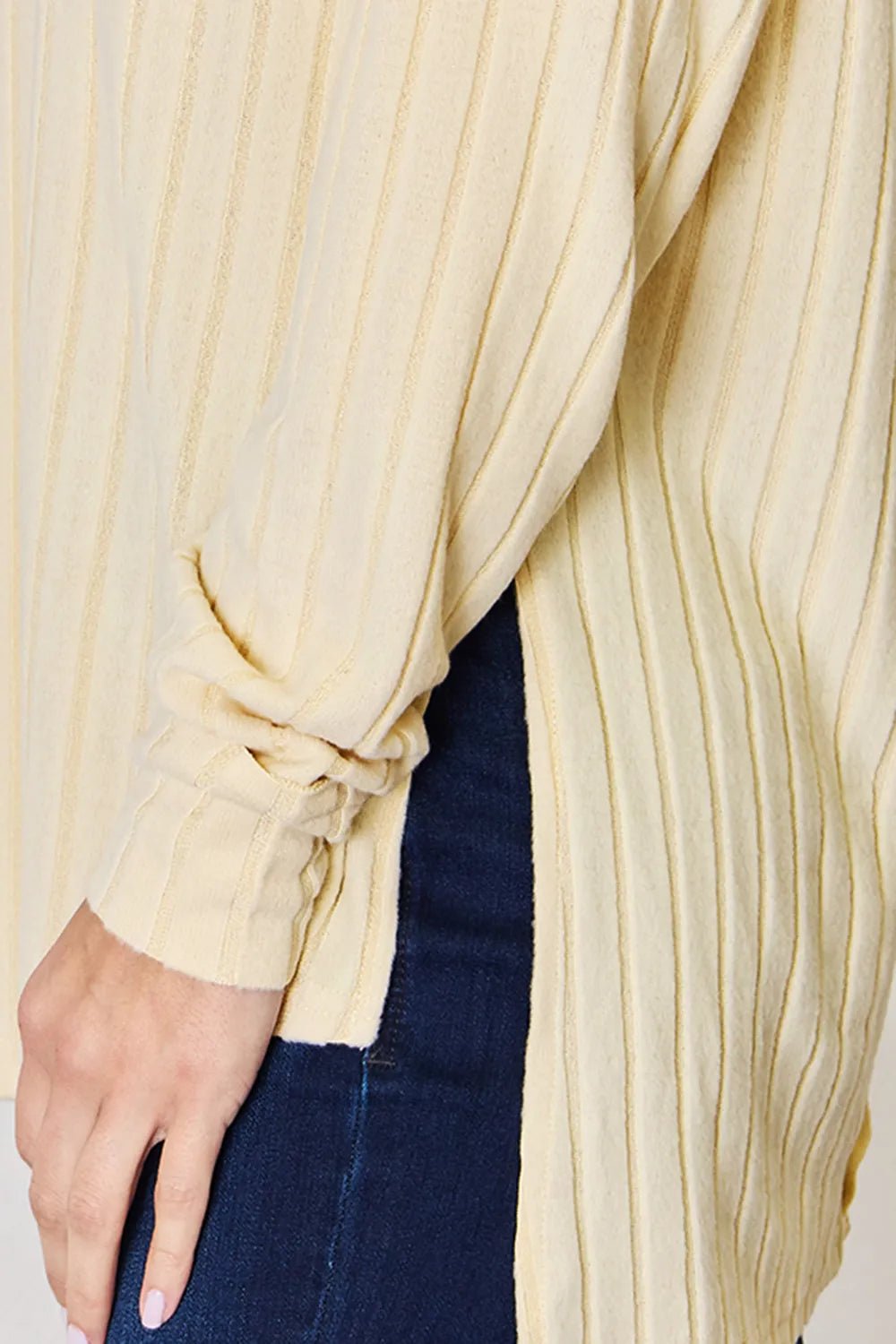 Basic Bae Full Size Ribbed Round Neck Slit T-Shirt - PBNJ FASHIONS