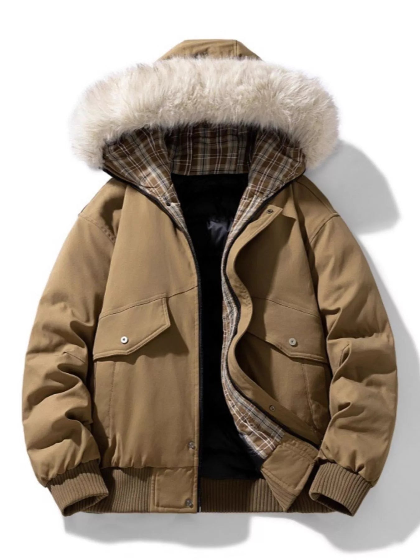 Men's Plus Size Fur Hooded Warm Padded Coat - PBNJ FASHIONS