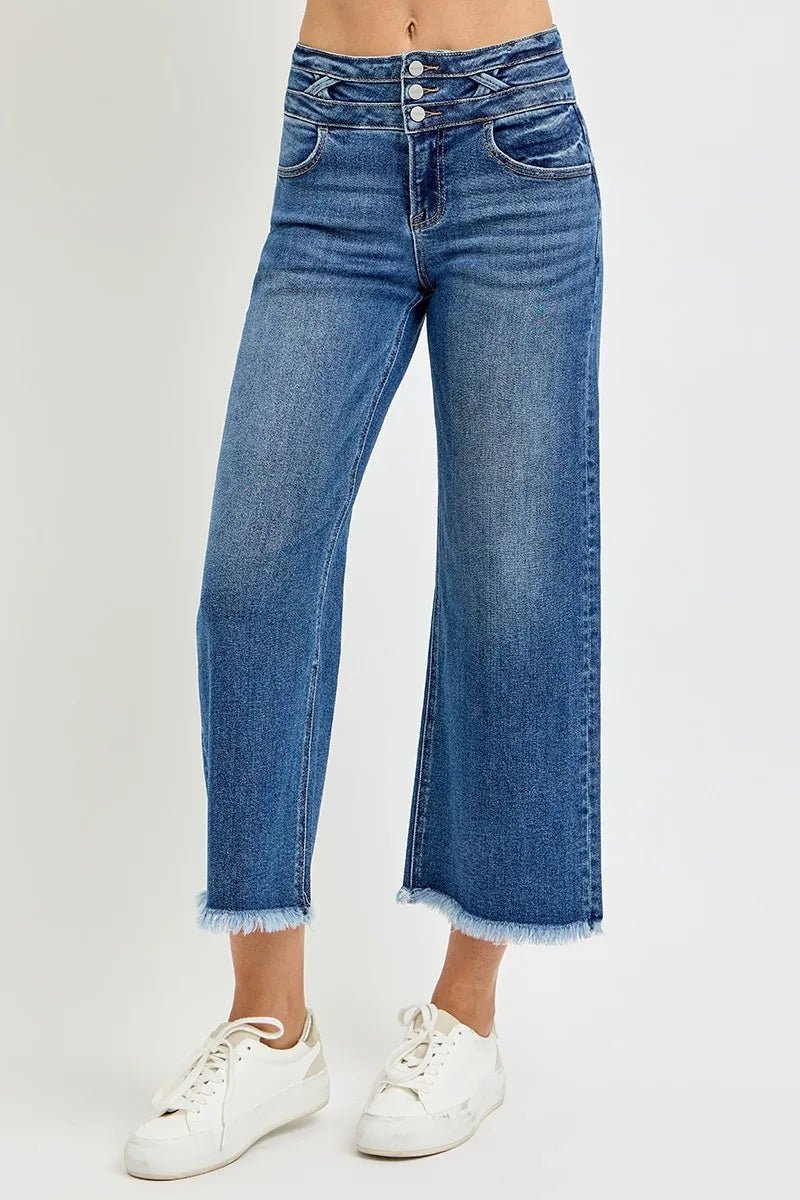 RISEN High Rise Crop Wide Leg Jeans with Wide Band Detail - PBNJ FASHIONS