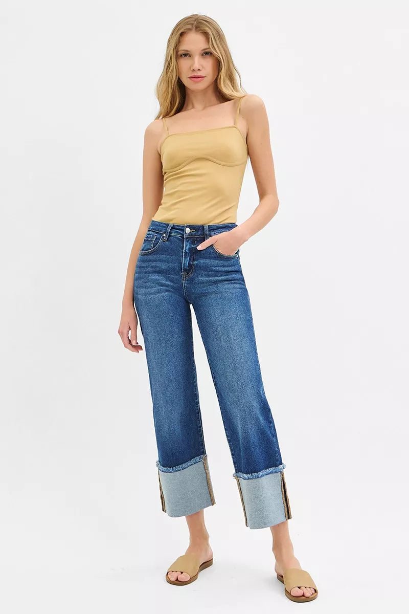 RISEN Full Size Mid Rise Crop Wide Wide Cuffed Jeans Plus Size - PBNJ FASHIONS