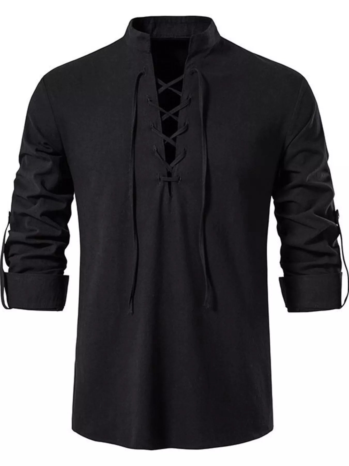 Men's Full Size Casual Lace - Up Long Sleeve Shirt Plus Size - PBNJ FASHIONS