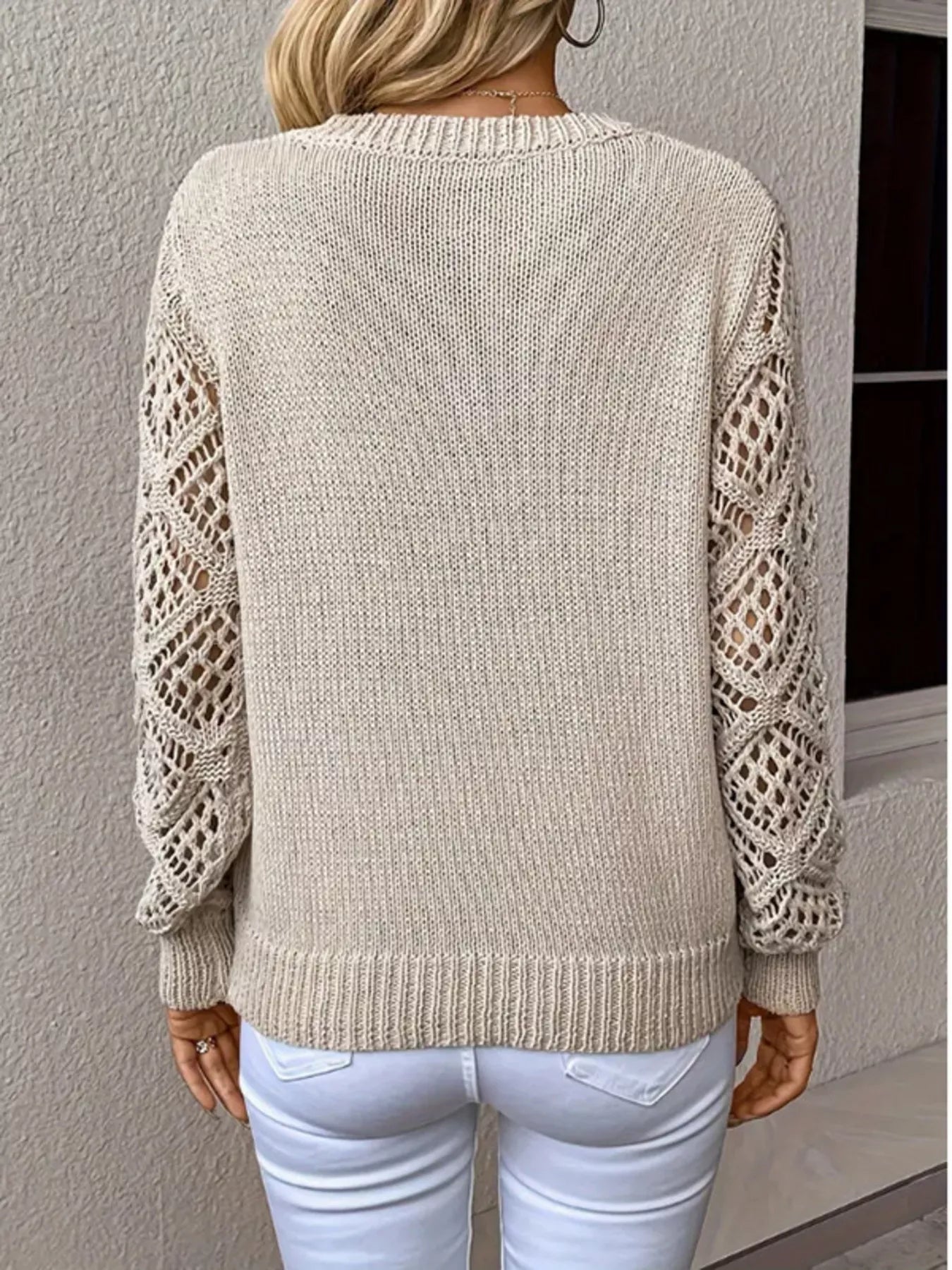 V - Neck Hollow - Out Sleeve Knit Sweater - PBNJ FASHIONS