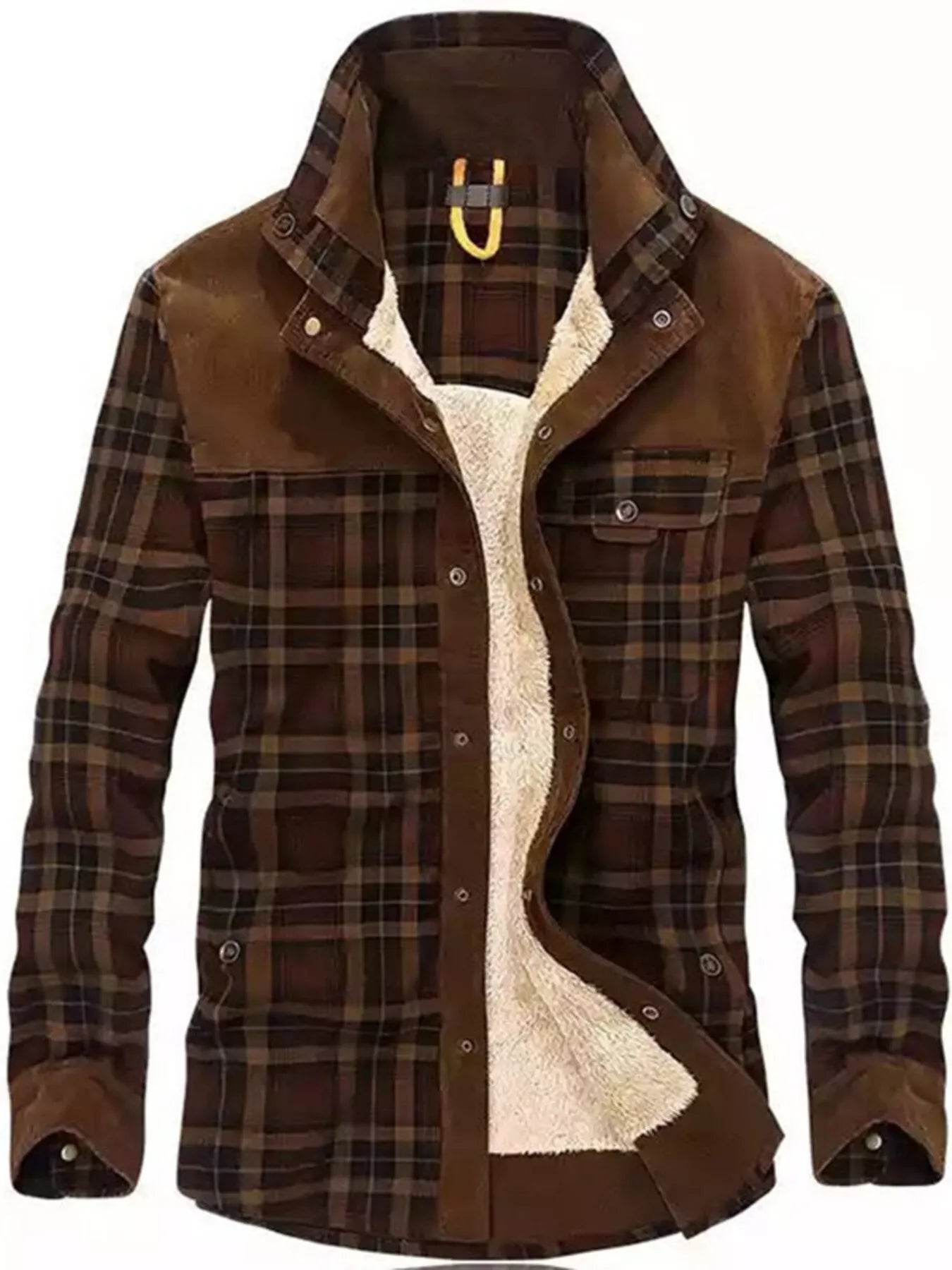 Men's Full Size Plaid Fleece Lined Snap Down Jacket Plus Size - PBNJ FASHIONS