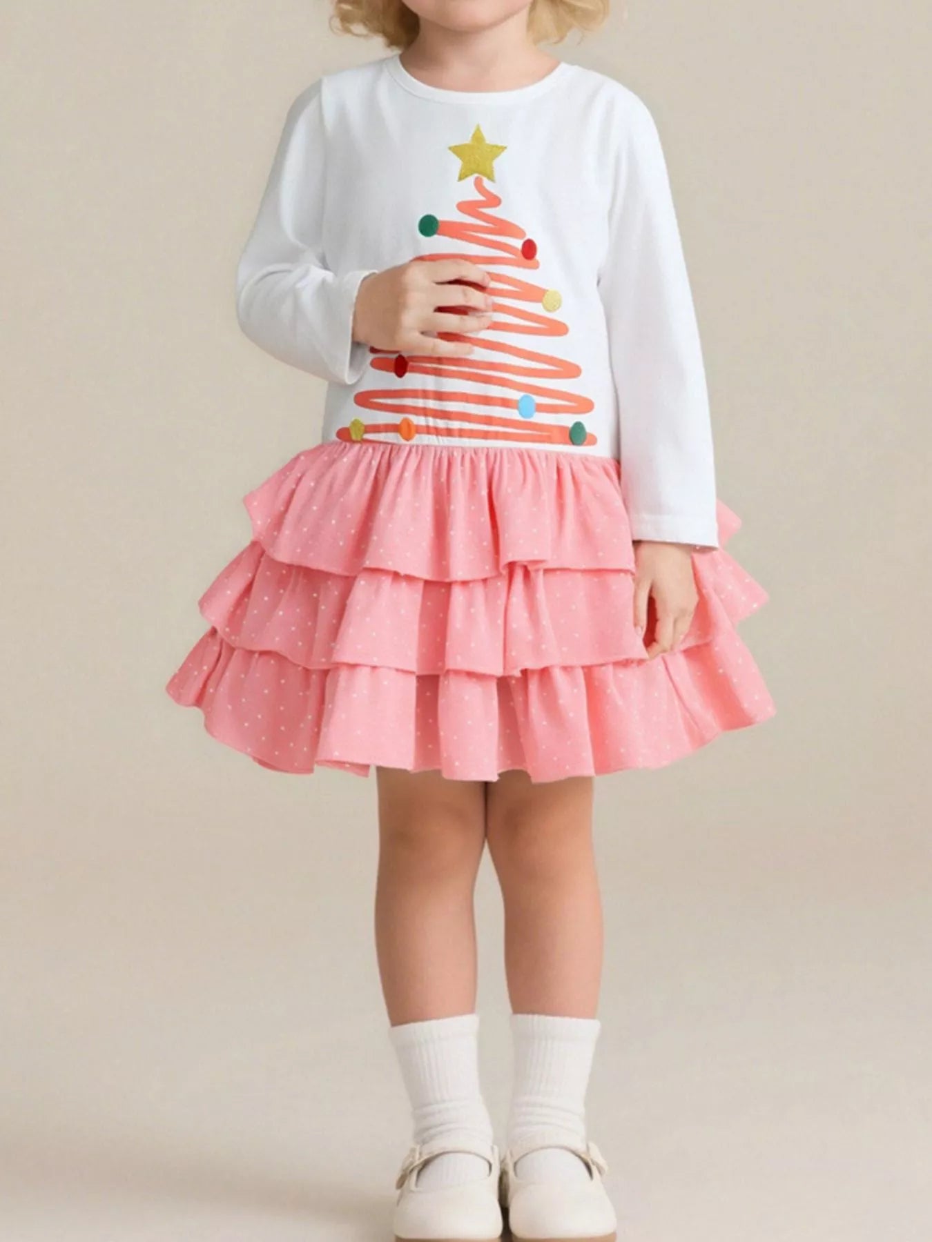 Children's Christmas Tree Ruffle Layered Dress - PBNJ FASHIONS