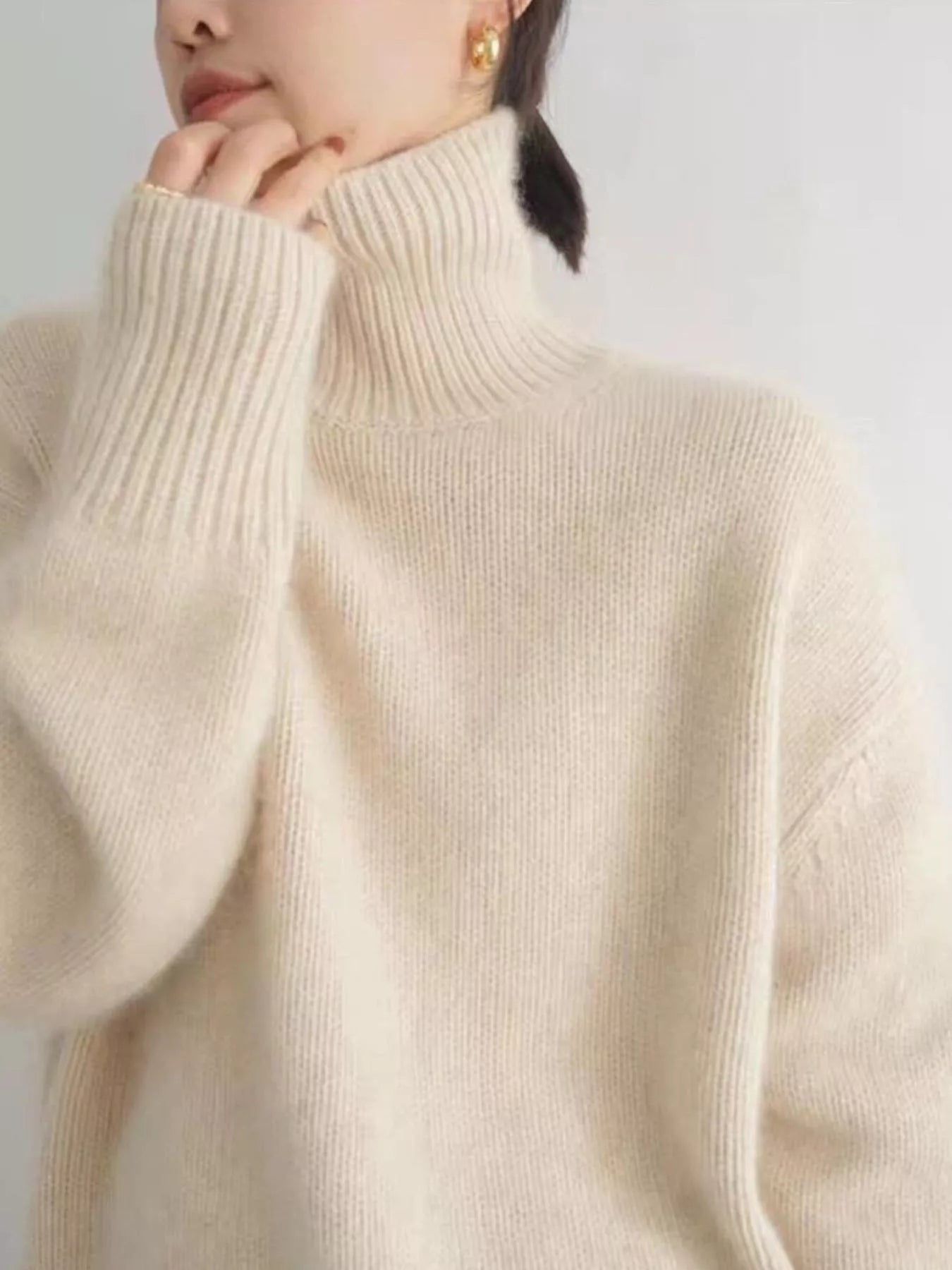 Turtleneck Dropped Shoulder Sweater - PBNJ FASHIONS