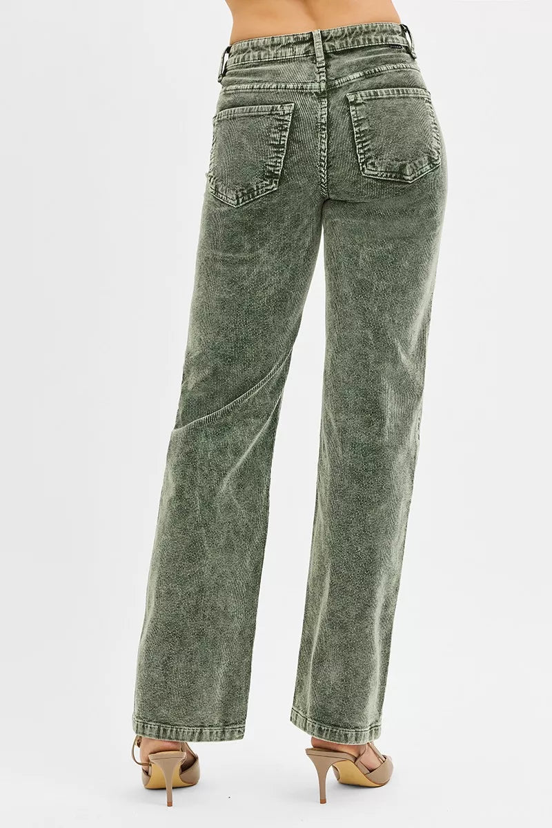 RISEN Tummy Control Mid Rise Straight Leg Corduroy Pants - PBNJ FASHIONS