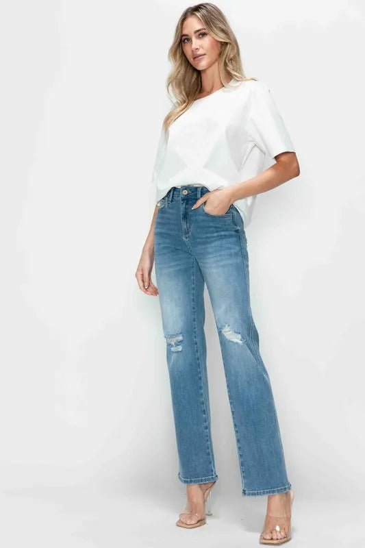 bytos Full Size Distressed High Rise Straight Jeans - PBNJ FASHIONS
