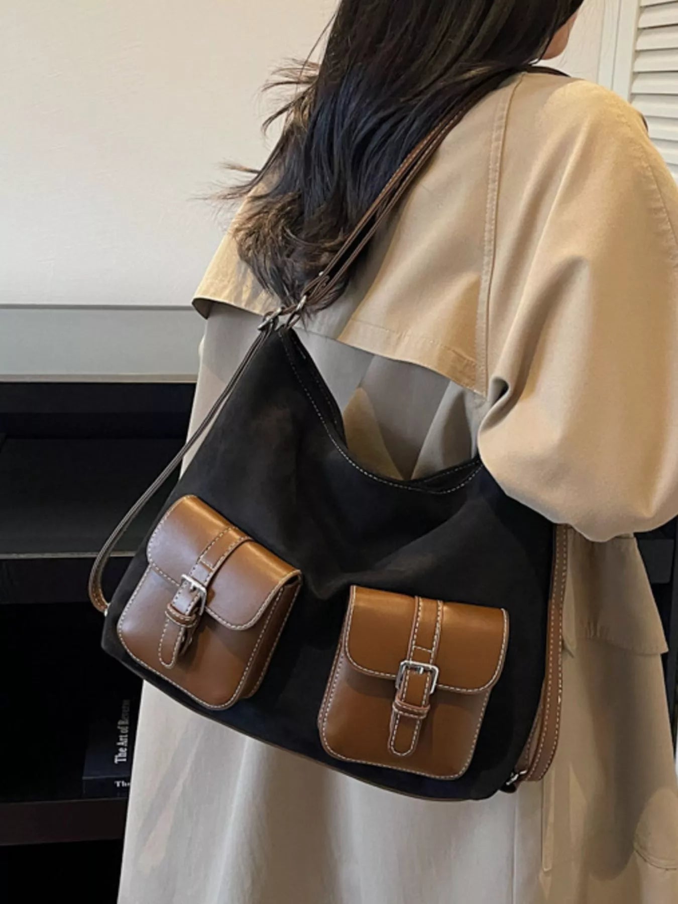Buckle Pocket Shoulder Handbag - PBNJ FASHIONS