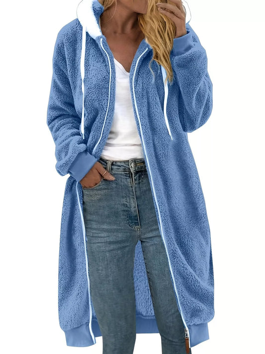 Cozy Fleece Hooded Longline Zip Up Outerwear - PBNJ FASHIONS