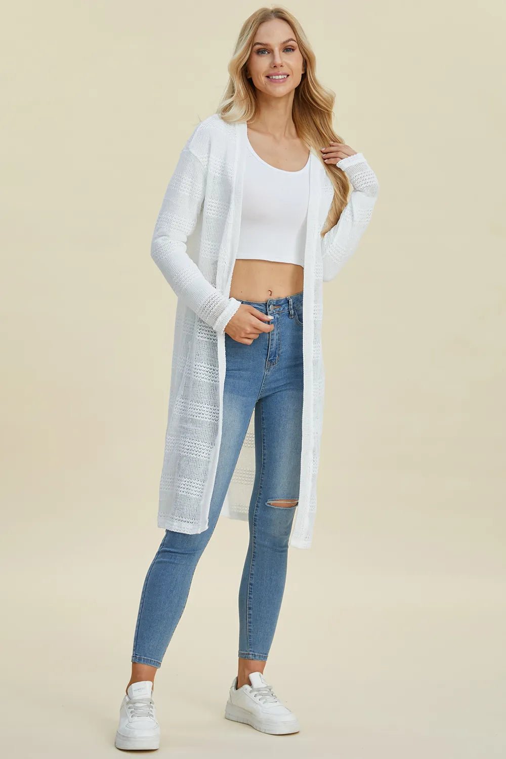 Double Take Full Size Open Front Longline Cardigan - PBNJ FASHIONS