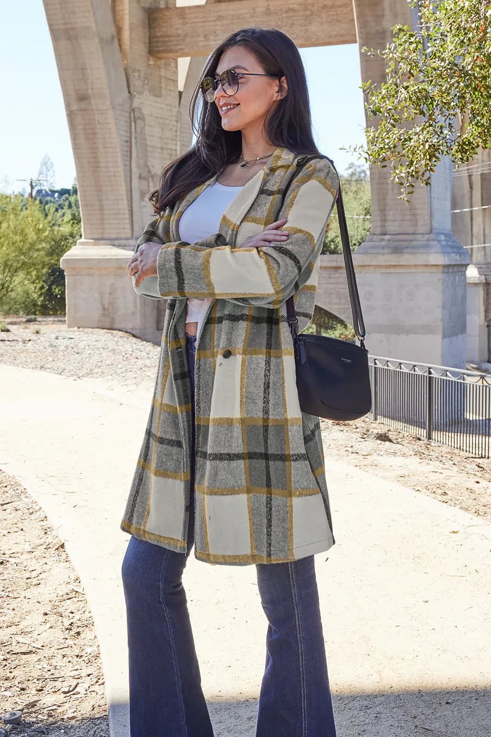 Double Take Full Size Plaid Button Up Lapel Collar Coat - PBNJ FASHIONS